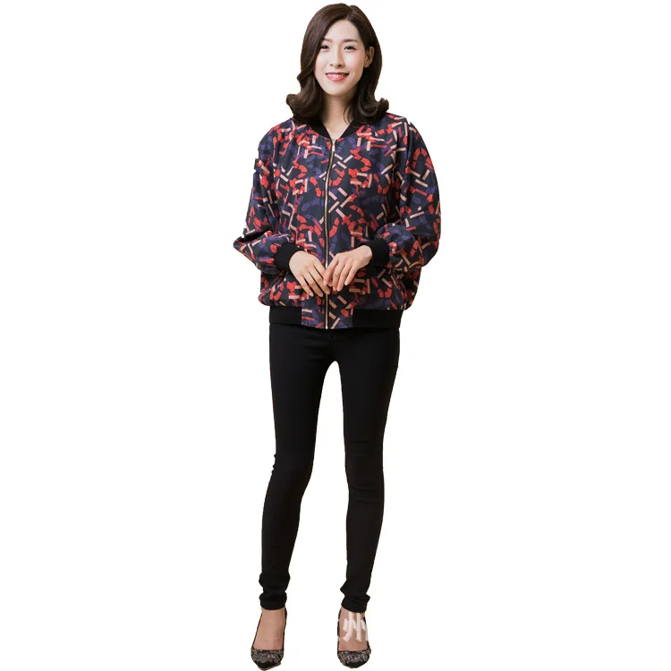 

2019 Spring And Autumn Mulberry Silk Jacket Stand Collar Thick Large Size Tops Women's Printed Real Silk Baseball Uniform Coat