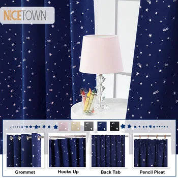 

NICETOWN 1PC Star Blackout Curtains for Living Room Kids Curtains Girl Room Bedroom Decor Christmas Cute Shiny Sliver Star