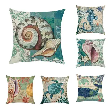 

18 inch Vintage Sea Shell Whale Turtle Throw Pillow Case Bed Sofa Cushion Cover