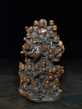 

wedding decoration Chinese Boxwood Seikos Wood Carving Shakyamuni statue eighteen arhat and Buddha wood carving