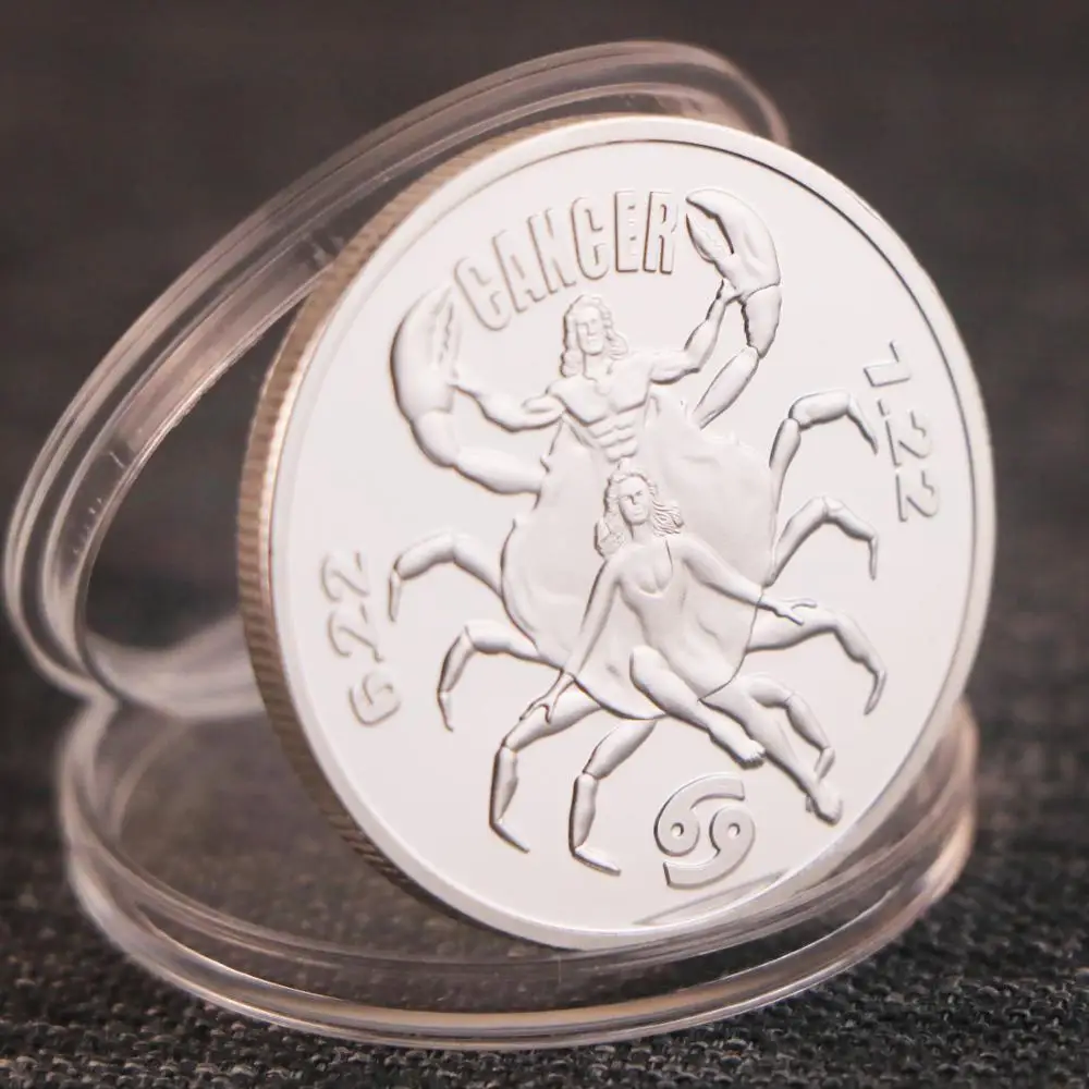 Twelve Constellation Zodiac Silver Commemorative Coins Cancer Lucky Love Elizabeth II Medals Euro Astrology Souvenir Gifts | Дом и сад