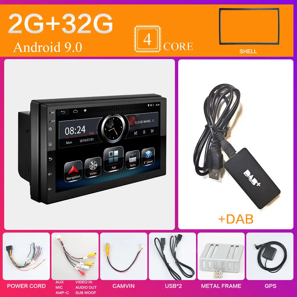 2 Din 7 Android 9,0 2GB ram автомобильный стерео радио gps навигация WiFi 1024*600 сенсорный экран FM HD - Цвет: F 2G-32G
