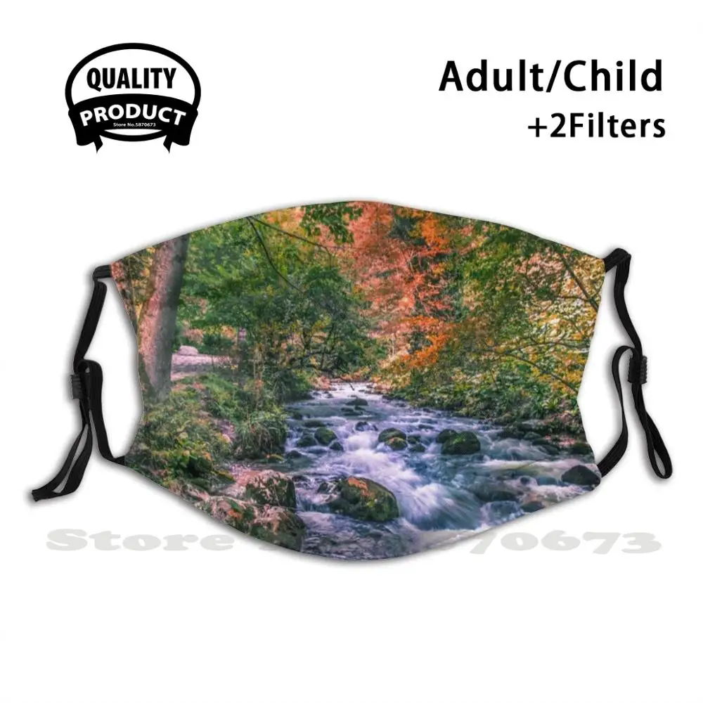 

Mountain River Face Mask With Filter Mountain River Fast River Blue River Stream Forest Autumn Caucasian River New Athos