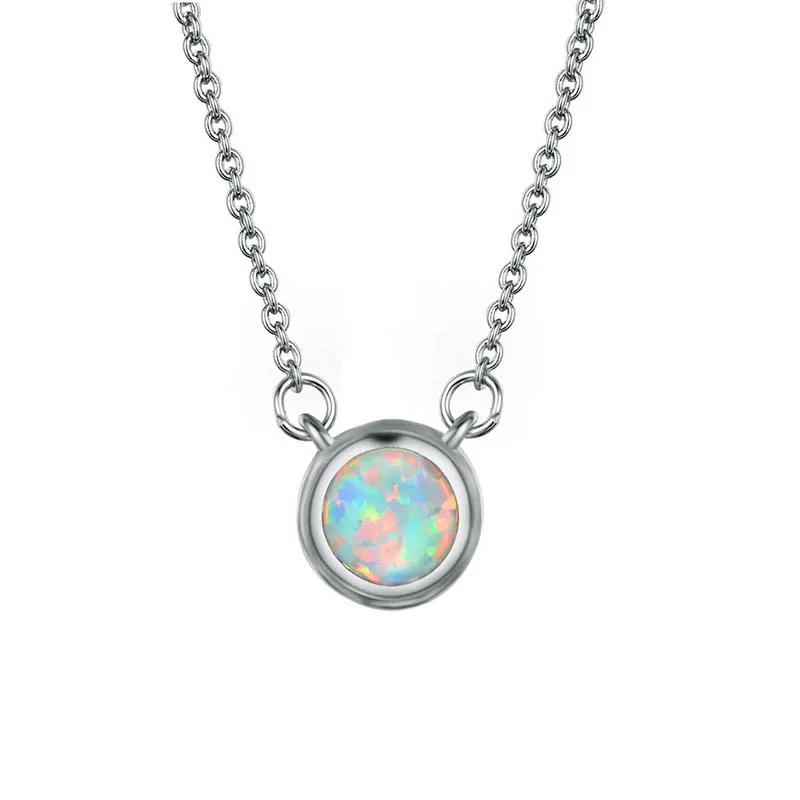 white Bague Ringen, простой стиль, круглый Опал, ожерелье для женщин, серебро 925, ювелирные изделия, драгоценные камни, белый, голубой, розовый, золотой цвет, нежный подарок - Цвет камня: white