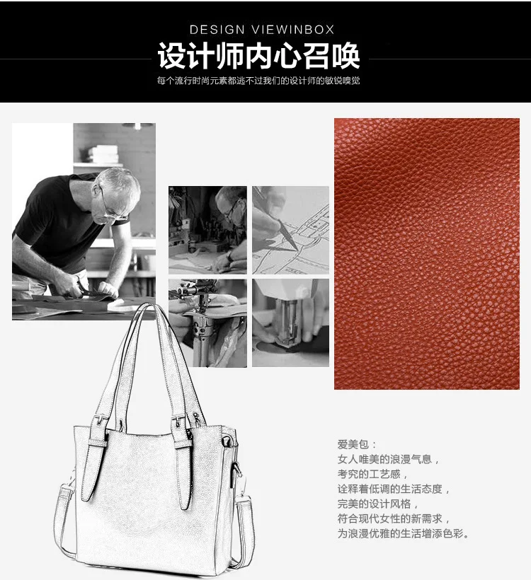 new leather women's bag simple leather shoulder slung portable bucket tote bag