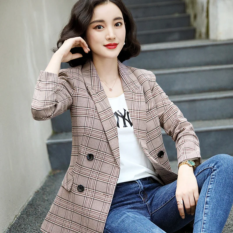 

2019 New Style Online Celebrity Pattern Small Suit Coat Women's Korean-style Casual Large Size Loose Retro Plaid Suit