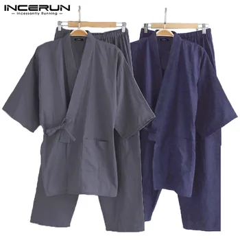 

Japanese Mens Kimono Pajamas Sets Male Robe Gown 2Pcs/Set Bathrobe Sleepwear Loose Man Cotton Comfortable Pajamas Sets 2020 5XL