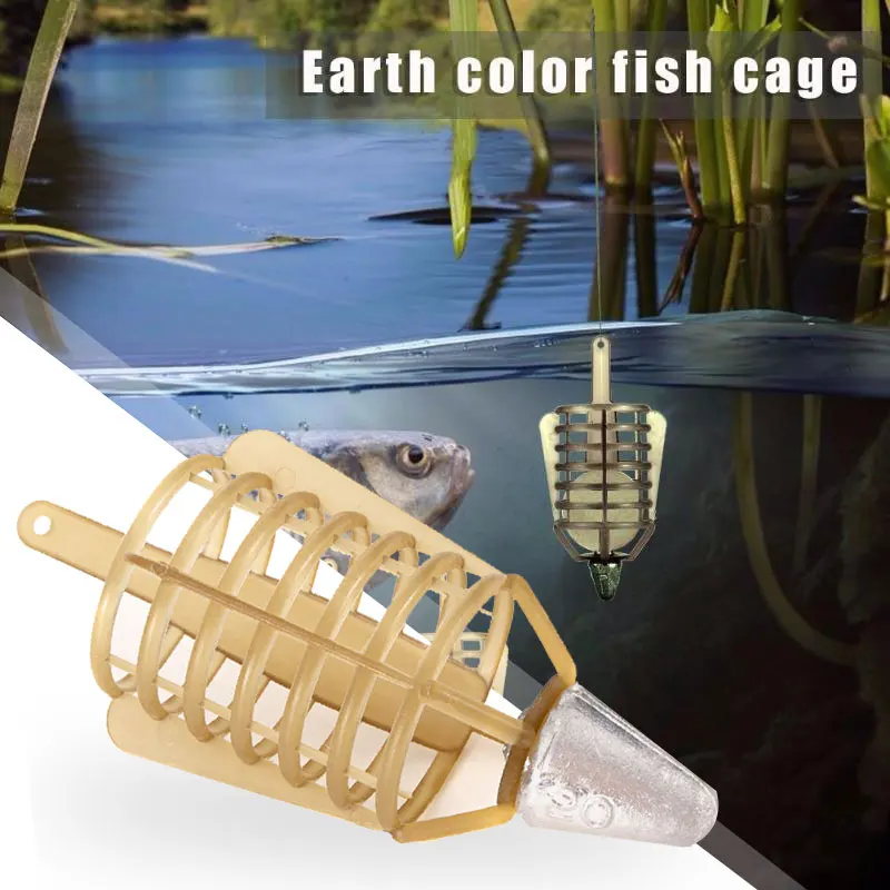 

Khaki Feeding Fish Fishing Lure Cage Lead Bait Holder Lures Stringer Nesting Device Portable Basket Durable Feeder Trap