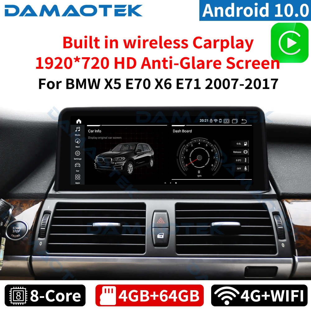 Автомобильный мультимедийный планшет DamaoTek Android 10 0 25 дюйма для BMW X5 E70/X6 E71 F15 2007-2017 CIC