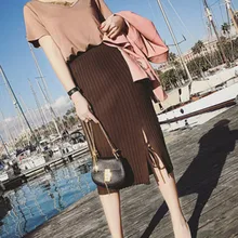 Женская Осенняя Зимняя Теплая юбка, Женская однотонная трикотажная прямая юбка, новая свободная приталенная Повседневная Длинная горячая Распродажа юбок#3s