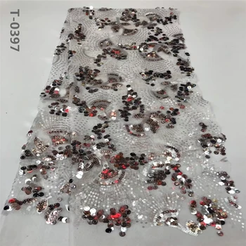 

African Lace Fabric 2020 High Quality African Tulle Lace Fabric With Sequins French Net Lace For Women Dress New