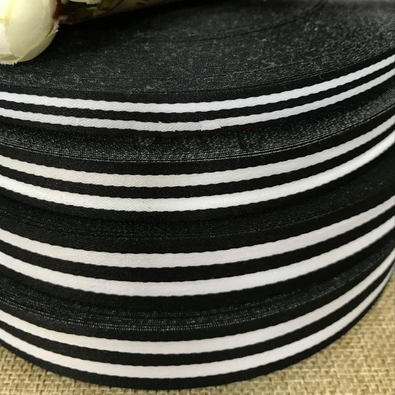 5 м 25 мм широкий черный белый полосатый холщовый ремень из полиэстера мешок вручную изготовленная лента атласная лента для ручной работы лук Швейные аксессуары