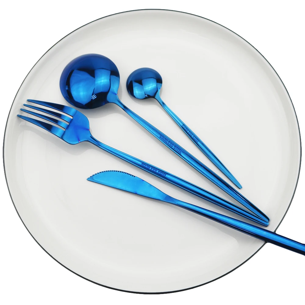 Elegant And Noble Blue Cutlery Set Tableware Set 304 Stainless Steel Knife Fork Spoon Dinnerware Set Silverware Set Flatware Set