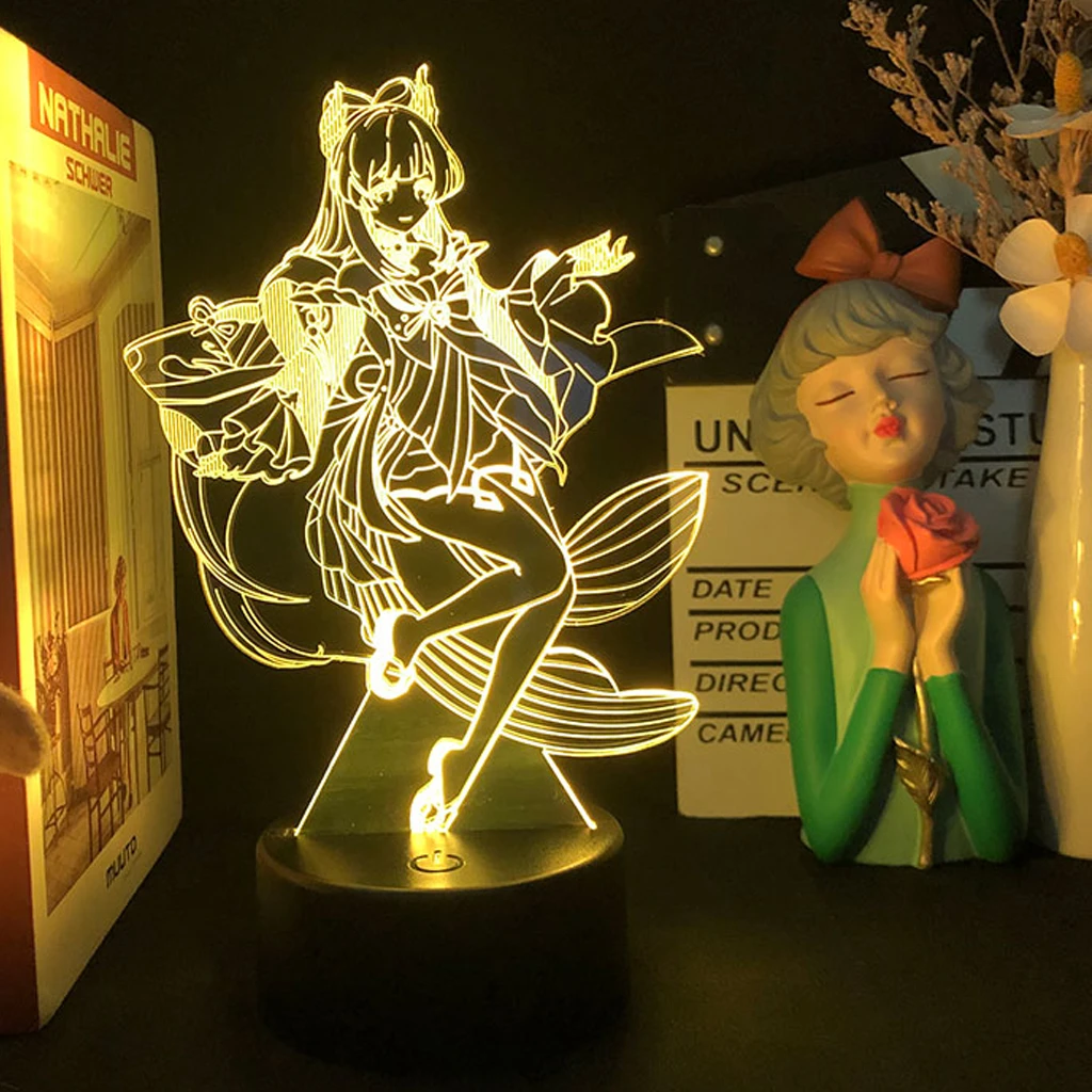 Genshin Impact Raiden Shogun Night Light Anime Game Figure Ayaka Lamp For Party Decor Adult Kid Birthday Gift Tartaglia Yoimiya 3d night light