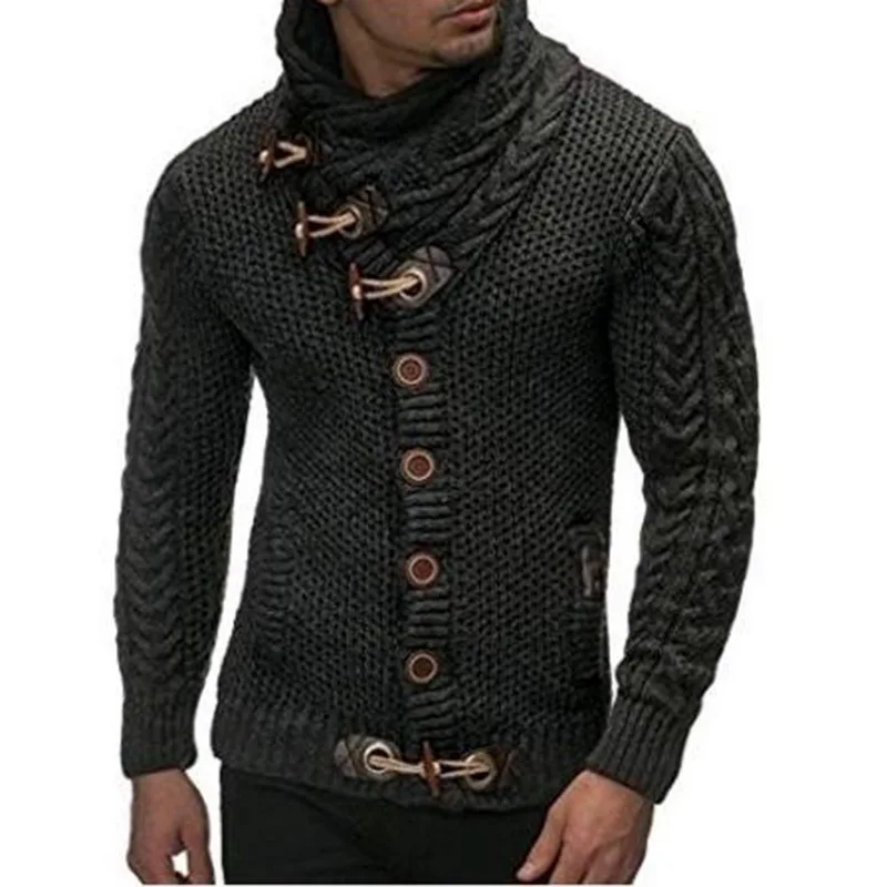 SFIT кардиган, свитер, пальто, мужские осенние модные однотонные свитера, повседневный теплый вязаный джемпер, мужской свитер, пальто размера плюс 3XL - Цвет: Black 1