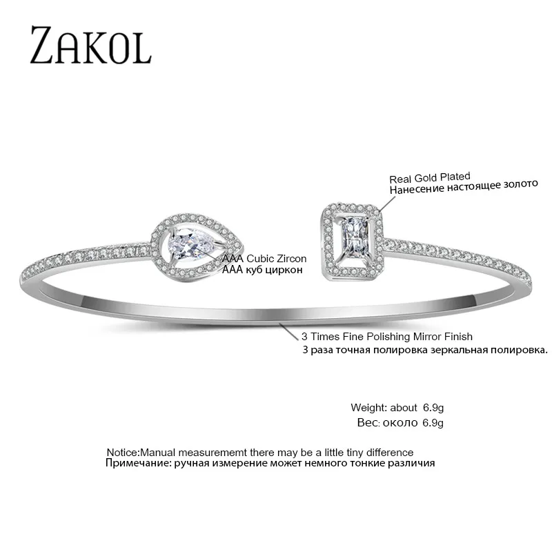 ZAKOL Модный изысканный круглый и Капля воды микро проложить циркония браслет-кафф с кристаллами браслет для женщин платье ювелирные изделия FSBP2009