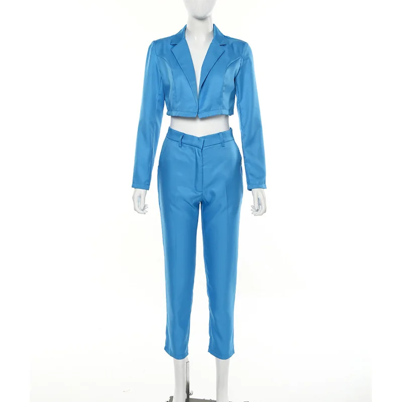 Adogirl женский офисный Блейзер комплект из двух предметов осенний элегантный неоновый цвет короткий формальный Блейзер Куртка+ брюки-карандаш костюм с поясом