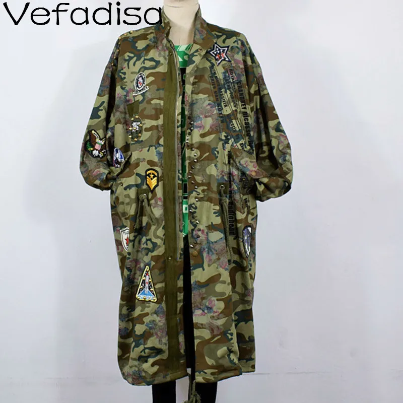 

Vefadisa Autumn Cotton Letter Streetwear Coat Rivet Long Loose Coat Long Sleeve Zipper Wide-waisted Coat Woman 2019 QYF409