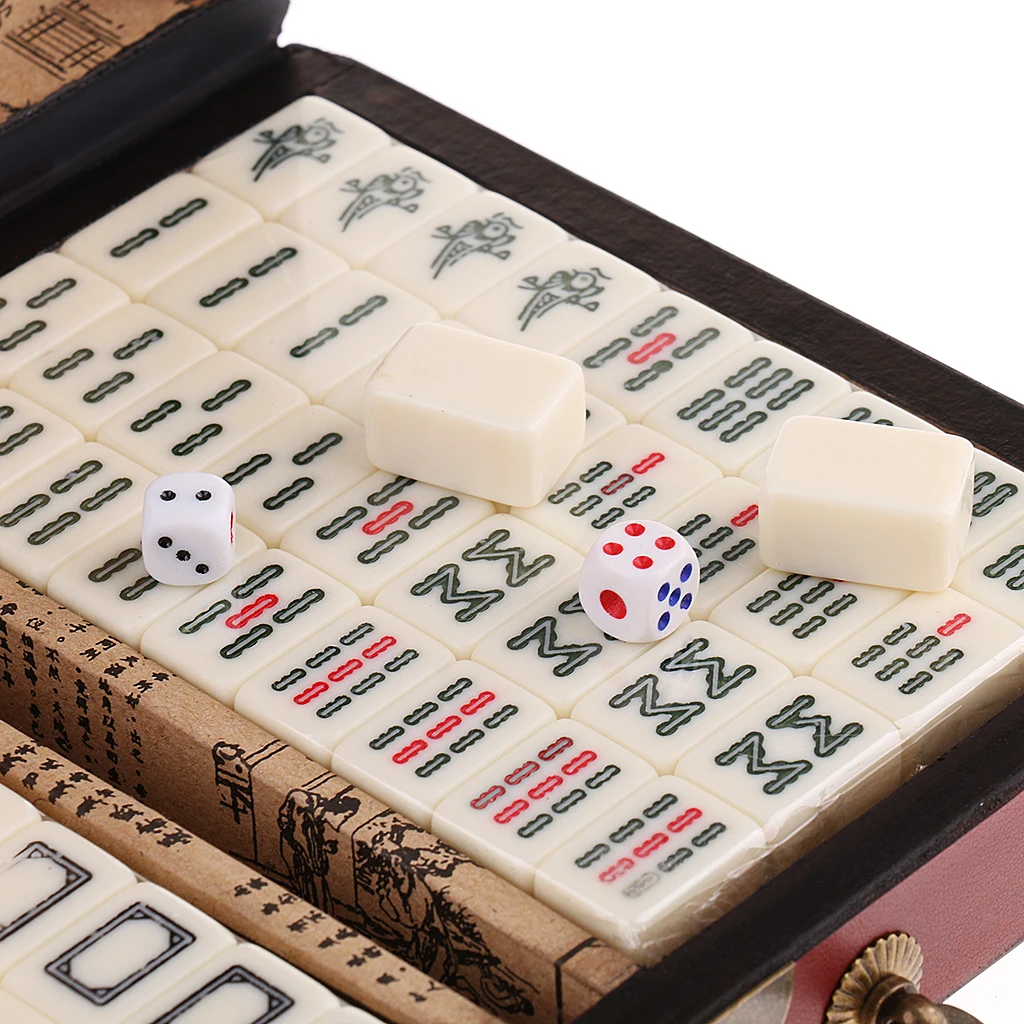 Portable Chinese Antique Mahjong Game Mini Travel Mahjong in Wooden Box Gift