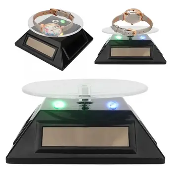 

LED Light Solar Energy Rotating Display Turntable Jewellery Watch Phone Display Makeup Holder Rack Solar Jewelry Display Stand