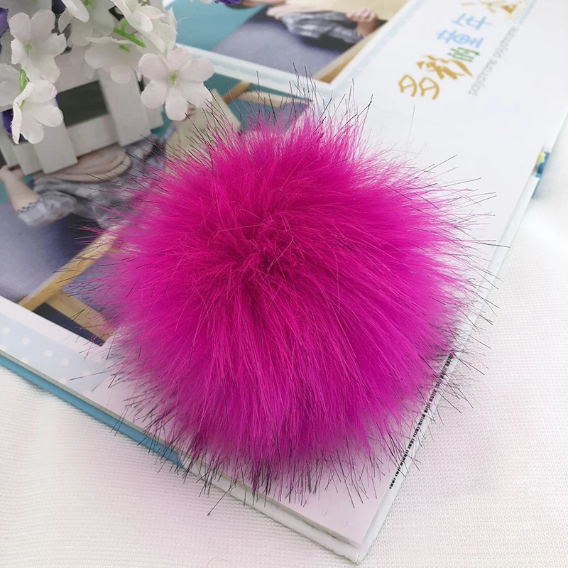 12CM DIY Luxury Fur PomPom Natural Fox Hairball Hat Ball Pom Pom Handmade Large Hair Ball Hat With rubber band 