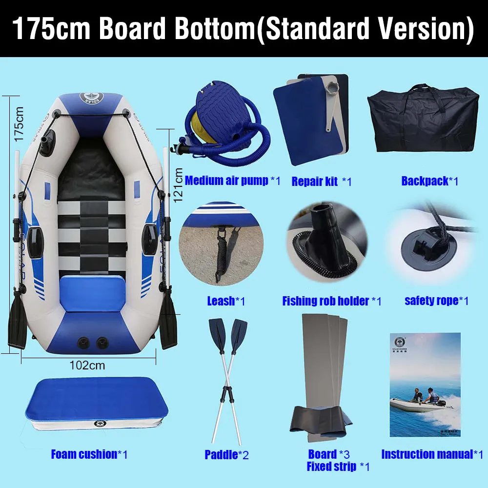 US $198.16 1 Person 175cm Fishing Boat Safety Inflatable Boat 07mm PVC Rowing Kayak Canoe Raft Dinghy Hovercraft Water Ship Board Floor