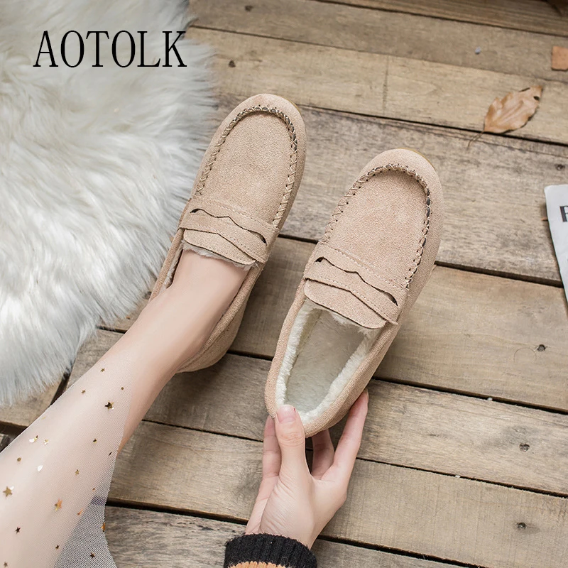 

Women Shoes Flats Casual Winter Plush Loafers Brand Soft Warm Flats Fashion Shoes Round Toe 2020 New Arrivals DE