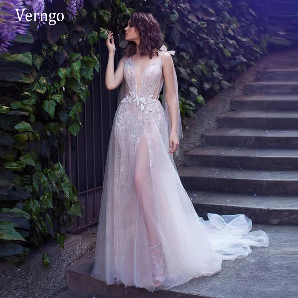 

Verngo New Lavender Wedding Dress Sexy 2020 Lace Bow Shoulder Tulle Garden Bridal Gowns Photography Robe de mariee