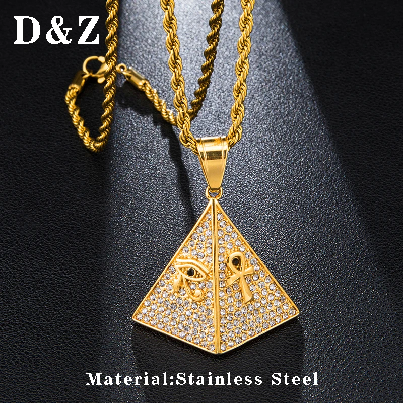 D&Z Iced Out Bling Eye of Horus Ankh крест ожерелья с пирамидками подвески для мужчин хип хоп ювелирные изделия подарок