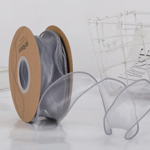 10 Yards Color Fishtail Yarn Ribbon Bouquet Packing Material Fresh Flowers Baking Overwrap Ribbon Wave Chiffon Yarn Gift Strap gray