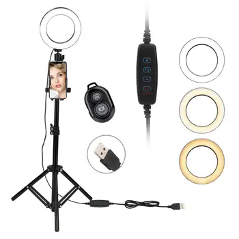 

6inch LED Video Fill Light with Tripod Stand+Phone Holder+Remote Control for YouTube Makeup Selfie Ring Light