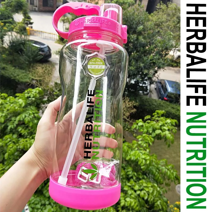 2000ml pink Новое поступление Заводская цена 1Л/2л 1000 мл/2000 мл модный портативный Herbalife питание спортивный соломенный ремешок бутылка для воды - Цвет: 2000ml pink