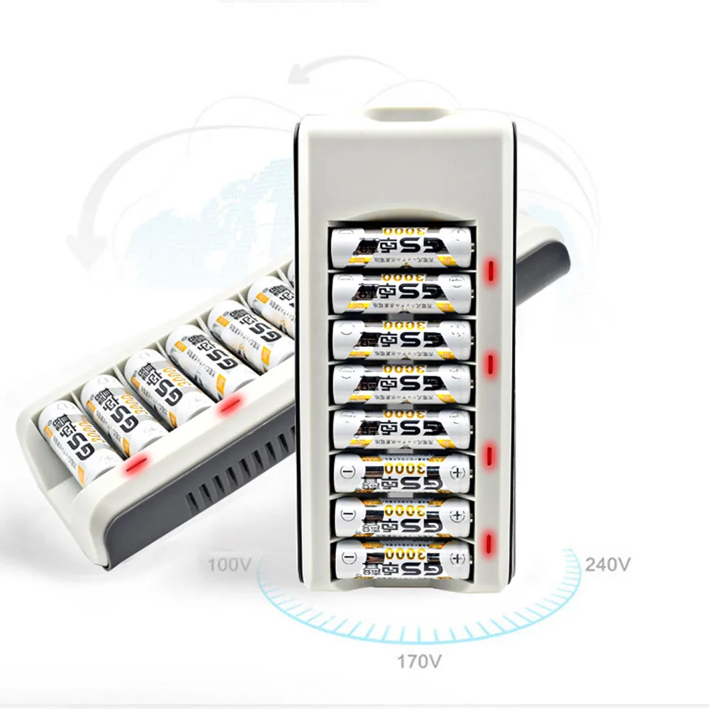 8 слотов Смарт быстрое зарядное устройство AA AAA Ni-mh/Ni-Cd батареи аккумуляторная батарея ведущая технология, безопасный и надежный