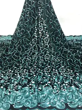 

Green High Quality latest African Laces 2020 Multi Color Fabric Flower French Velvet Lace Fabric With Sequins For Party Dress
