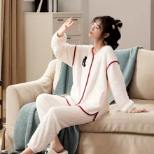 2021 Women's Winter Season  V Neck Design Warmer Cross Letter  Sleepwear Like Home Clothes  Also Wear In Outdoor Free Delivery