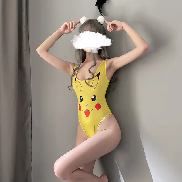 Pokemon Pikachu with Big Breasts Sexy Girls Cosplay Costume Anime Crop Tops Print Tops Colorful Sleeveless No Stripping Enter 4