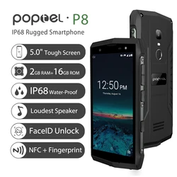 Poptel P8 5,0 дюйм IP68 водонепроницаемый смартфон Android 8,1 четырехъядерный мобильный телефон 2 Гб + 16 Гб Facebook ID NFC 4G LTE мобильный телефон экономичный
