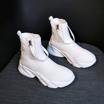 

2020 New Socks Boots Women Shoes Black White Boots Fashion Ankle Boots Zip Chunky Sneakers Casual Female Shoes
