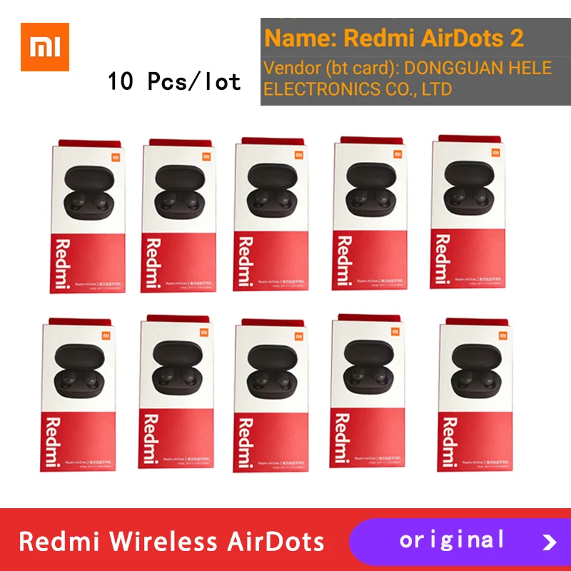 10 шт./лот оригинальные Xiaomi Redmi Airdots 2 TWS умные наушники True Wireless Bluetooth 5 0 mi |
