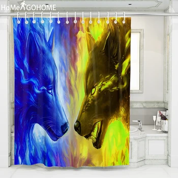 

Blue and Yellow Wolf 3D Shower Curtains Anime Bathroom Curtains Mildew Proof Bath Curtain Waterproof Fabric Door Curtain 8 Size