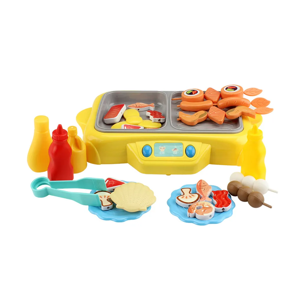 Кухонная игрушка Новинка 45 шт. детская имитация вращающийся горячий горшок гриль с противотуманным звуковым светом детские игрушки W807 - Цвет: YE