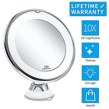 

LED Light Makeup Mirror 10X Magnifying Vanity Mirrors with LED Portable Cosmetic Tools Suction Cup 360 Degrees Rotating Mirrors