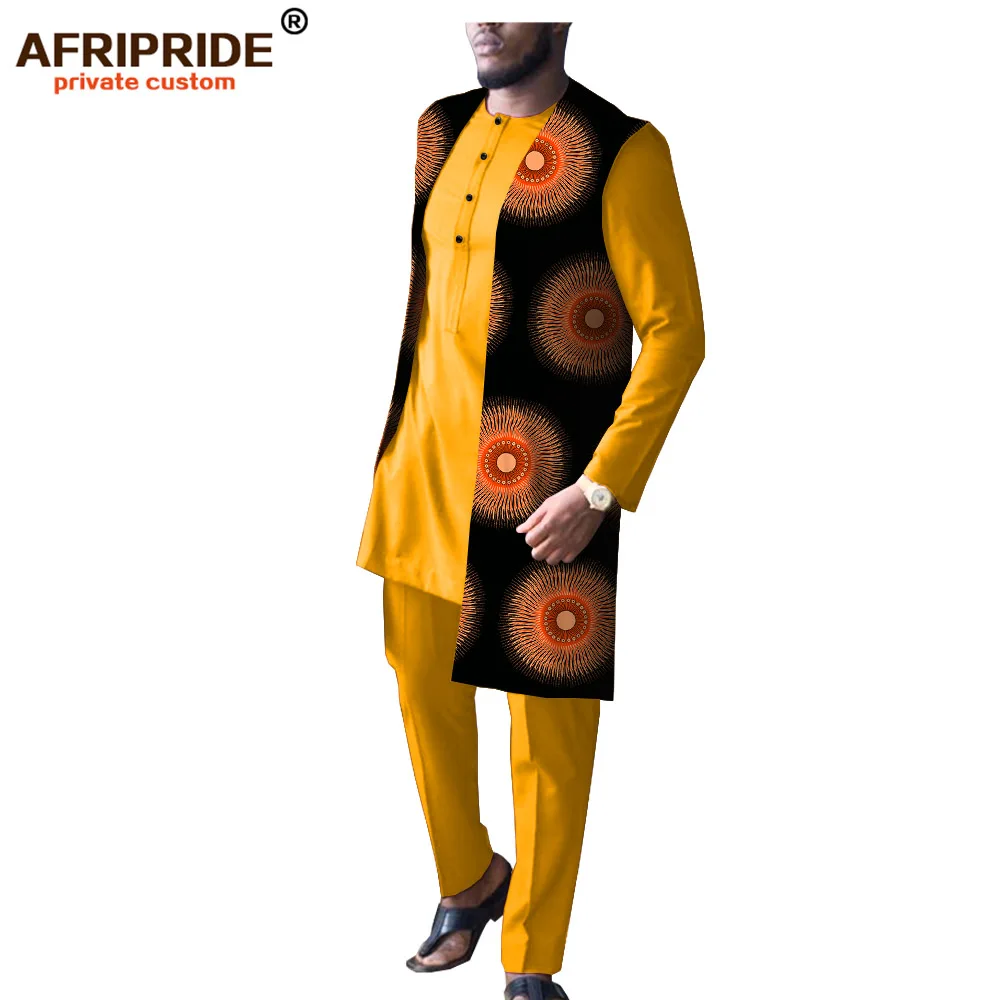 

2019 Mens Dashiki African Tribal Clothing Long Coat Jacket+Print Shirt+Pant 3 Piece Set Traditional AFRIPRIDE A1916009