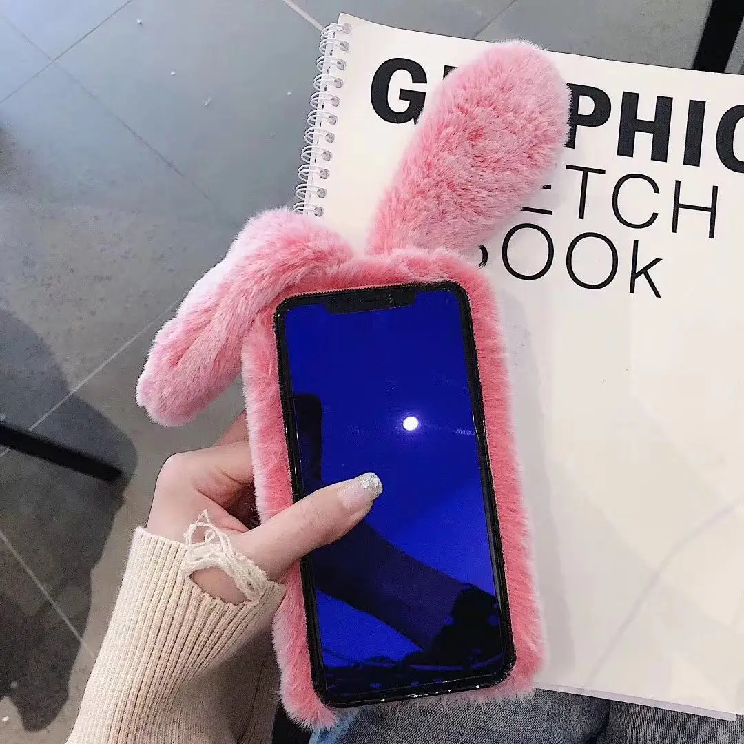 Winter Warm Cute Rabbit Case For Huawei P20 P30 Pro P8 P9 Lite Chrismas Gift Plush Fur Soft Silicon Phone Case For Mate 20 Pro