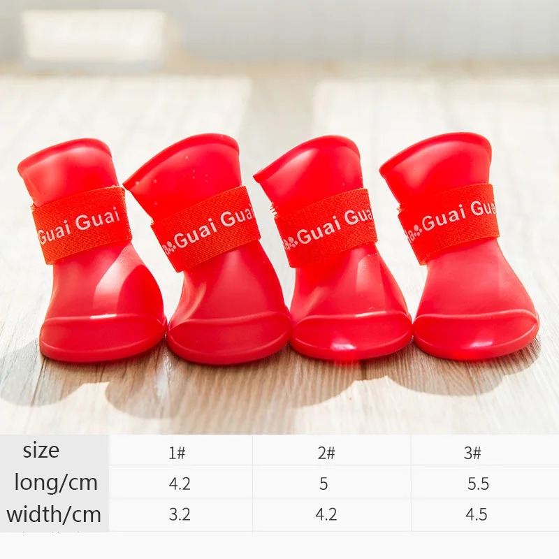 red Комплект из 4 предметов; 6 цветов; обувь для собак с защитой ног; обувь для кошек и собак; водонепроницаемые Нескользящие резиновые сапоги; товары для домашних животных; S-L - Цвет: red