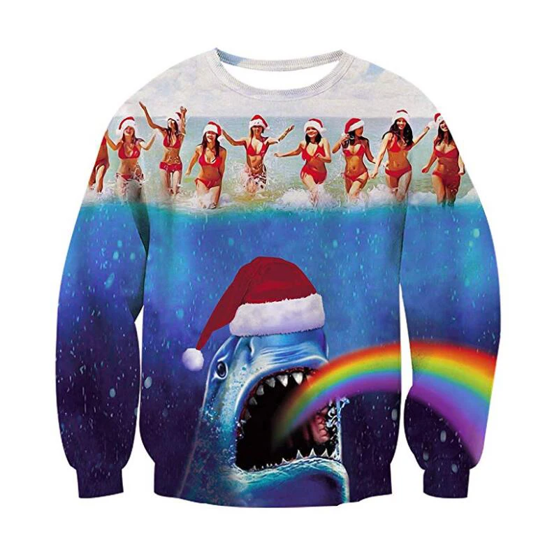 Ugly Christmas Sweater Santa Claus Print Loose Hoodie Men Women Pullover Christmas Novelty funny Dark series Autumn Winter Tops