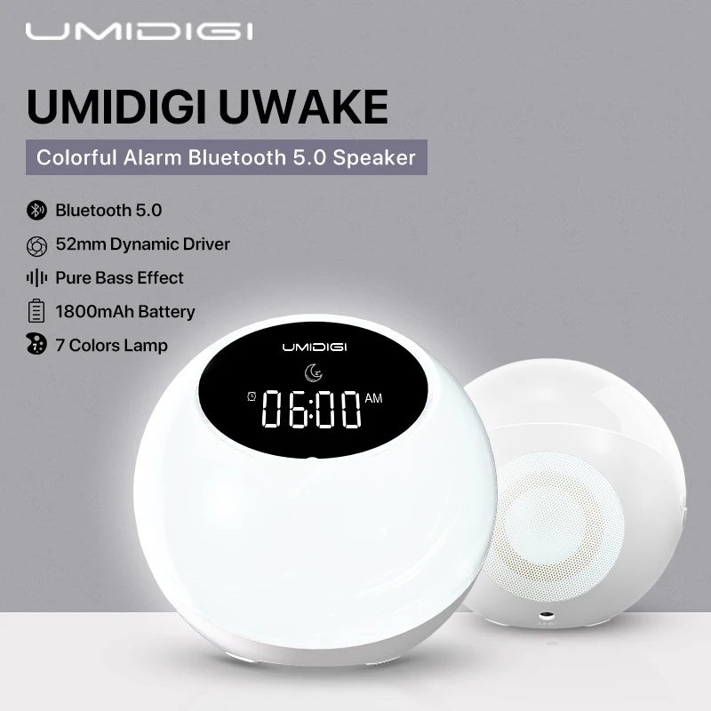 

UMIDIGI Uwake Wireless Bluetooth Speaker Portable Loudspeaker LED Light Speaker Sound System Music Surround Outdoor Alarm Clock