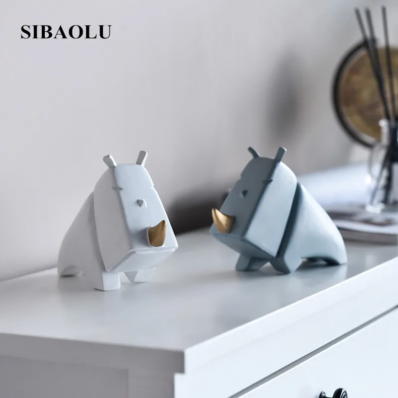 

Nordic Ins Creative Geometric Rhinoceros Ornaments Modern Minimalist Home Living Room Miniature Figurines Fairy Garden Miniature