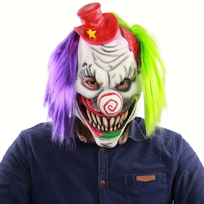 

2019 Halloween Cosplay Horror Red Hat Clown Headgear Scary Haunted House Room Escape Dress Up Mask Headgear