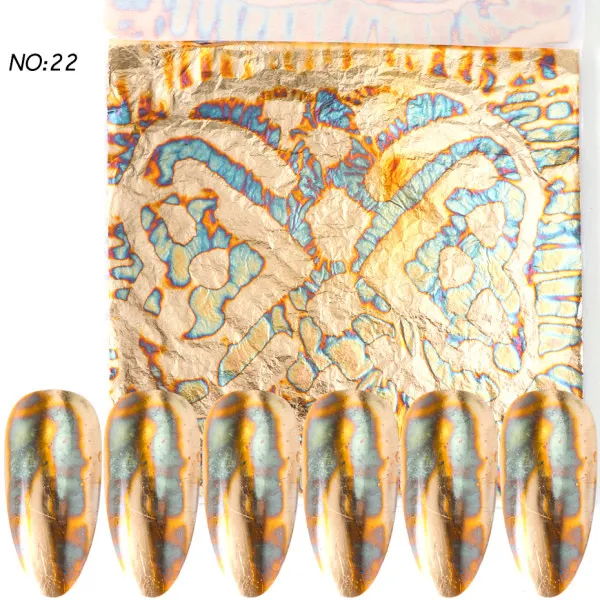 Бронзовые золотые наклейки для нейл-арта, металлическая фольга для ногтей, голографический слайдер, полное покрытие для ногтей, переводная бумага для маникюра, ногтей CH1546 - Цвет: 22